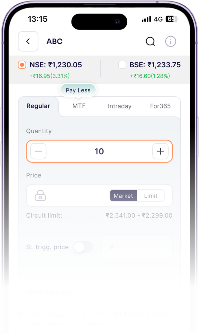 Select stock & enter quantity