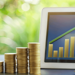 Stack of coins symbolizing mutual fund investments with HDFC Bank branding in the background, representing institutional exposure and stock market volatility.