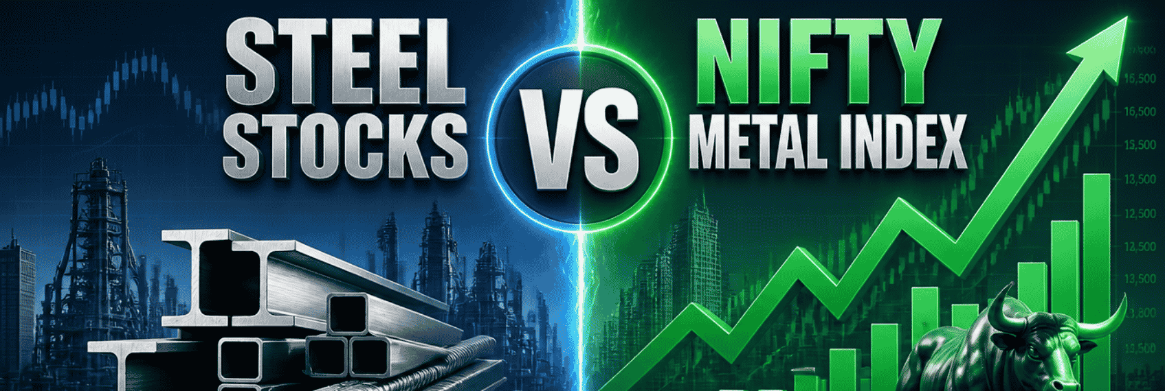 Comparison of steel stocks' CAGR returns versus the Nifty Metal Index benchmark, highlighting top-performing steel companies based on long-term annualized returns.