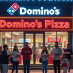 Jubilant FoodWorks and Domino's Pizza store highlighting Q1 FY27 revenue growth, expansion with 58 new stores, and positive share price movement