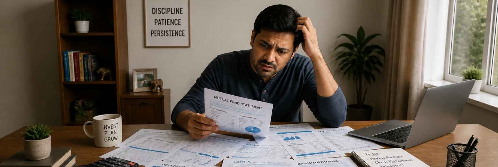 Investor reviewing a mutual fund portfolio to avoid common investment errors.