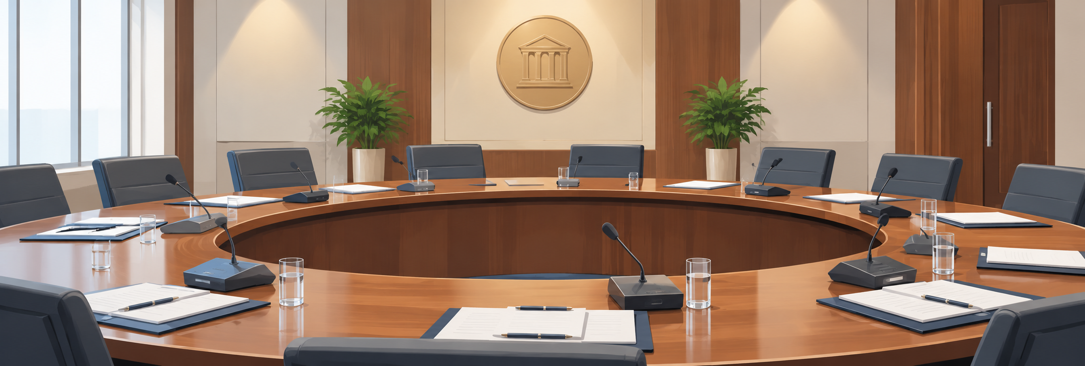 Conference room representing global central bank monetary policy decisions