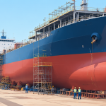Commercial ship under construction representing India's shipbuilding investment expansion