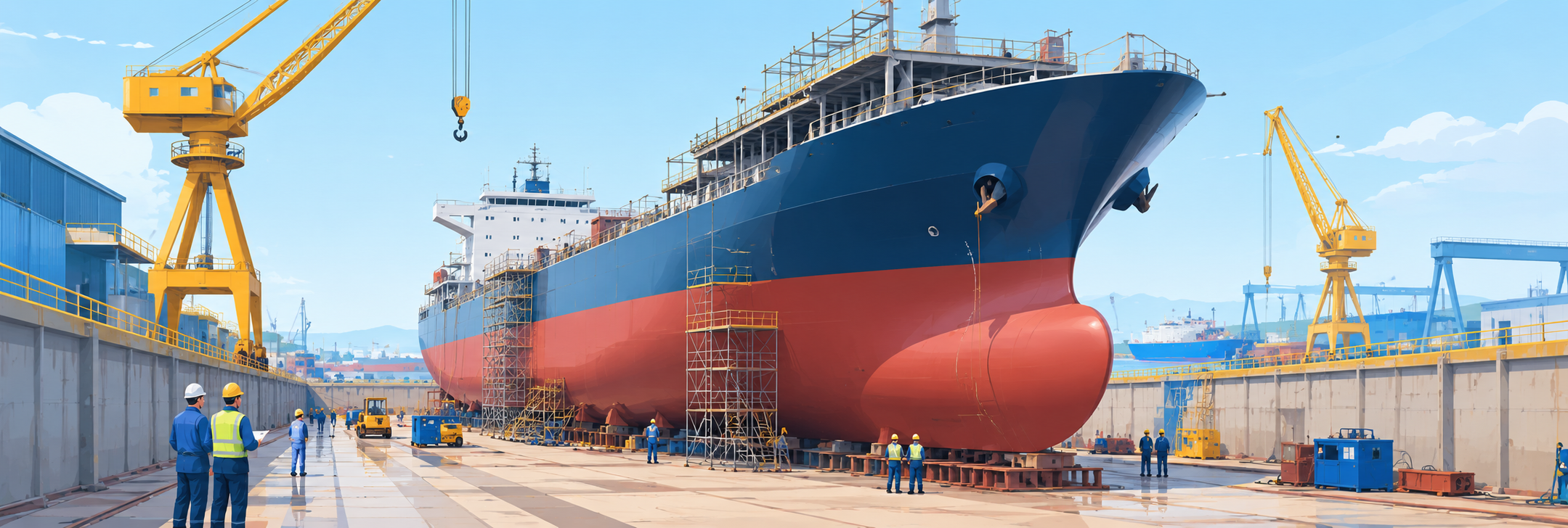Commercial ship under construction representing India's shipbuilding investment expansion