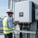 Solar inverter and battery storage equipment connected to rooftop solar panels